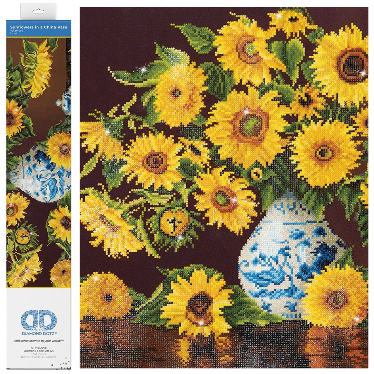Diamond Dotz Sunflowers in a China Vase Floral Diamond Painting Kits for Adults - Diamond Art Kits a Relaxing Creative Craft Kit with Dotz Gems 22x28